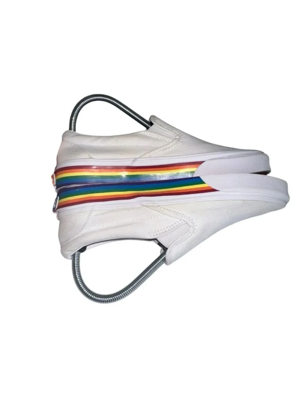 Vans Classic Slip On Rainbow Soles Trim Sneakers White 7.5 Men 9 Women Pride